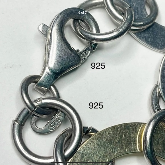 Sterling Silver Italy Large Flat Links Bracelet 7.5” 2Tone Silver - Picture 6 of 7